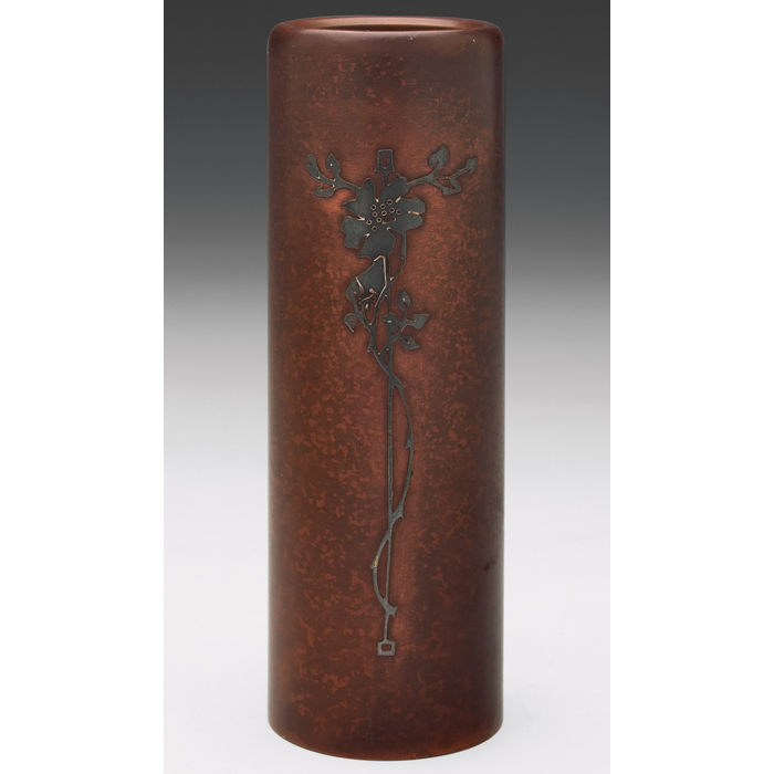 Appraisal: Heintz vase sterling on bronze cylindrical shape with an applied