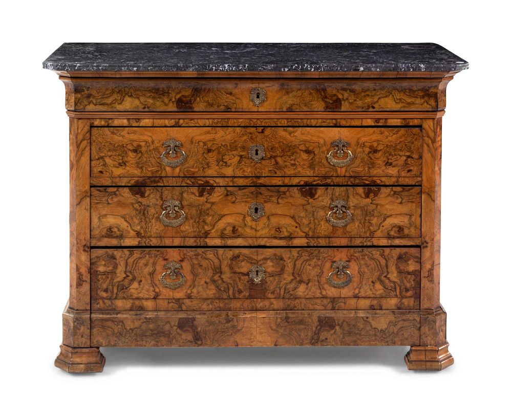 Appraisal: A Louis Philippe Burl Walnut Marble-Top Chest of Drawers A