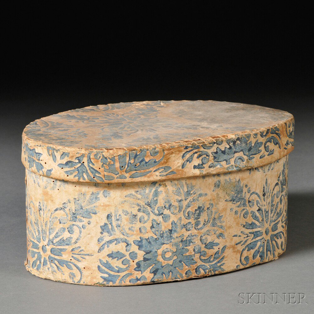 Appraisal: Blue Floral-decorated Oval Bandbox America early th century the exterior