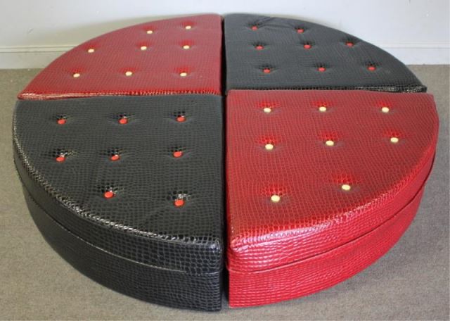 Appraisal: Contemporary Faux Alligator Segmented Ottoman Includes black and red upholstered