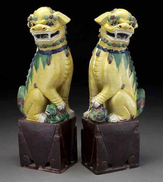 Appraisal: Pr Chinese export susancai porcelain foo dogs ''H Circa -