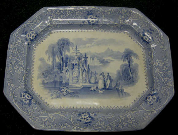 Appraisal: WILLIAM ADAMS BLUE TRANSFERWARE POTTERY Octagonal platter decorated in Columbia