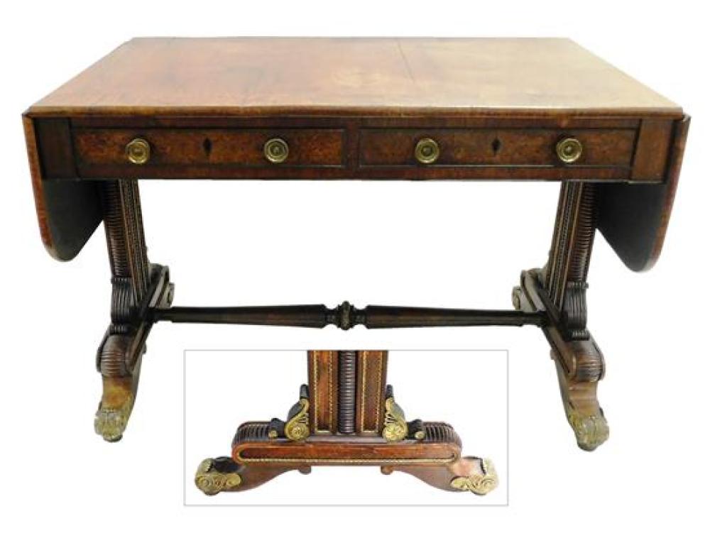 Appraisal: Sofa table English th C walnut and walnut veneer oak