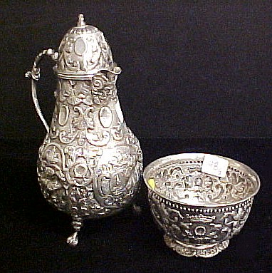 Appraisal: Continental silver repousse pear shape pot with no mark and