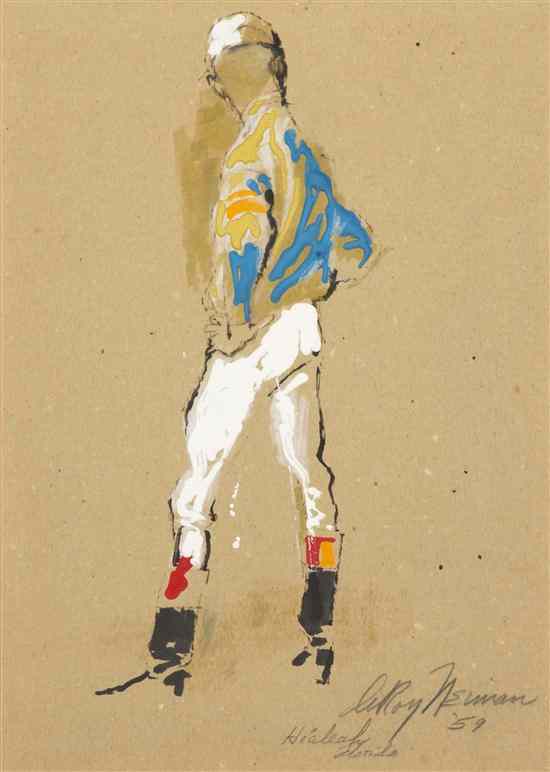 Appraisal: LeRoy Neiman American b Jockey mixed media on paperboard signed