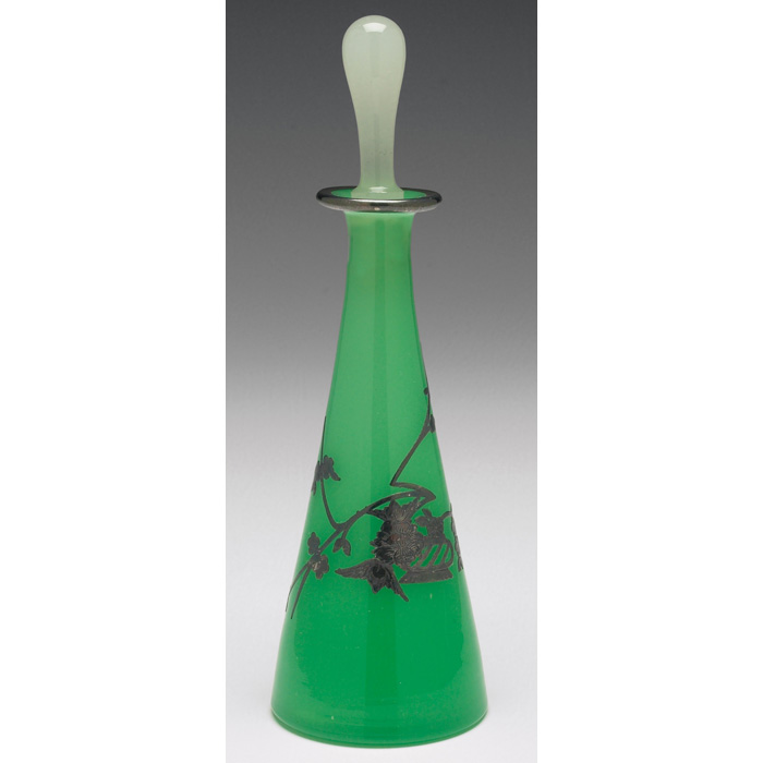 Appraisal: Steuben perfume bottle with stopper Jade green with applied silver