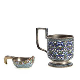 Appraisal: pcs Russian enameled silver hollowware pcs Russian enameled silver hollowware