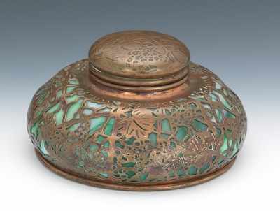 Appraisal: A Large Tiffany Studios Grapevine Inkwell Large circular inkwell in