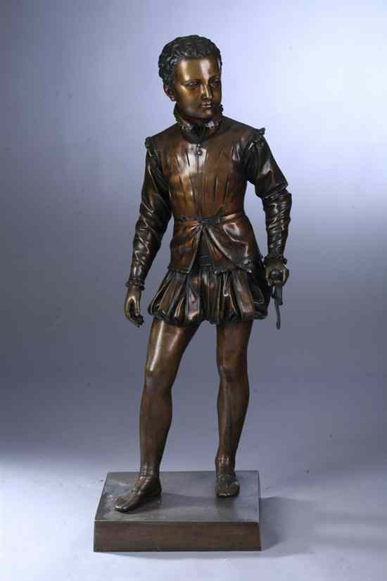 Appraisal: LARGE FRENCH BRONZE FIGURE OF NOBLEMAN F Barbedienne Fondeur -