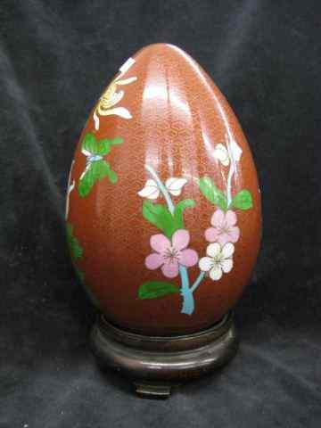 Appraisal: Chinese Cloisonne Egg '' tall floral on red with stand