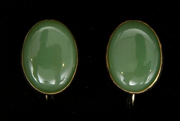 Appraisal: A Pair of Signed Green Agate Earclips by Edwin A