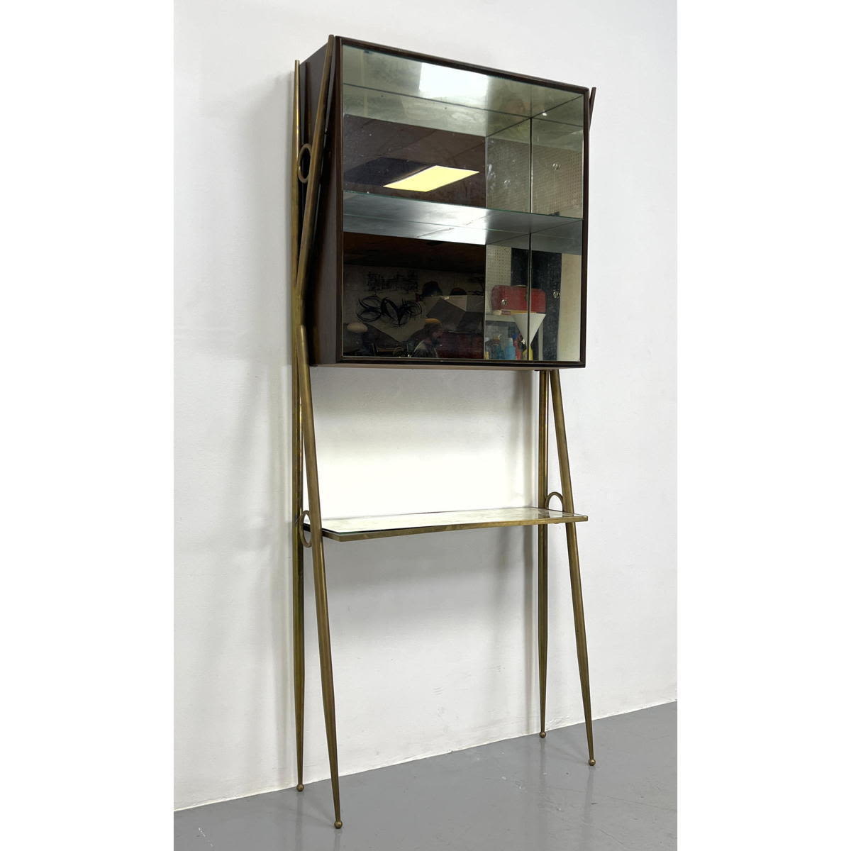 Appraisal: Italian Tall Standing Bar Cabinet Wood and brass with mirror