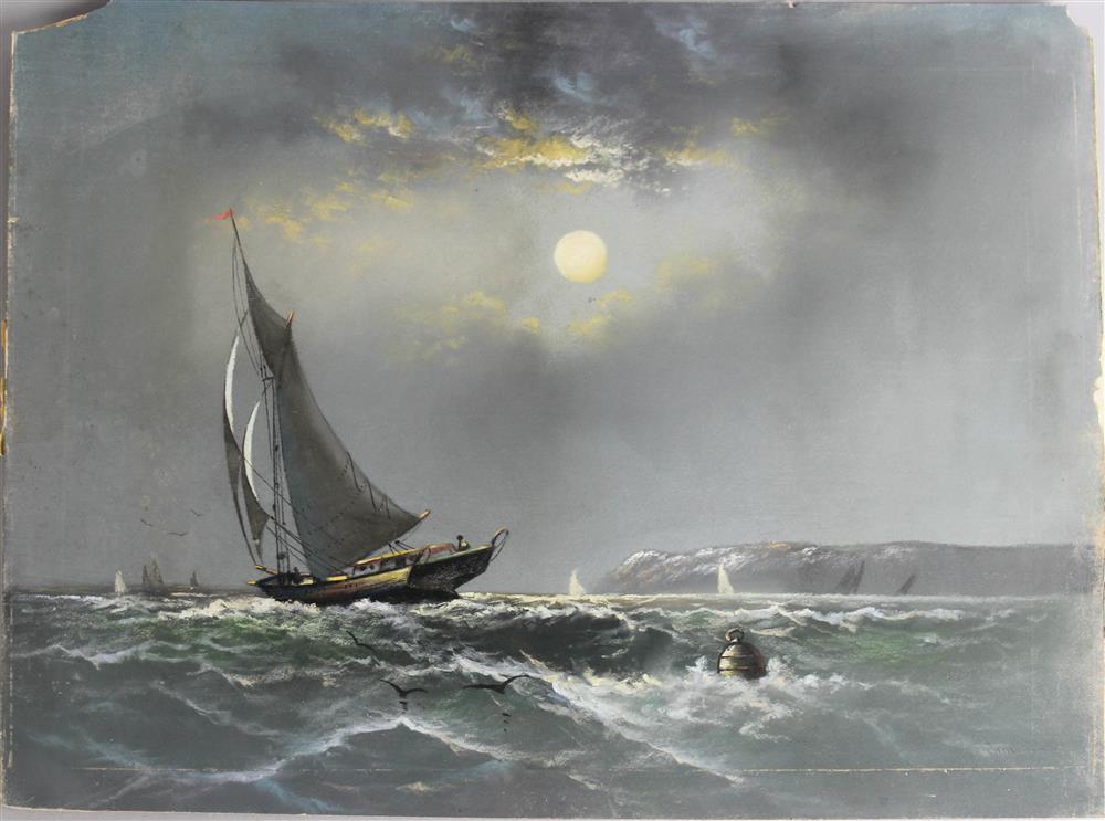 Appraisal: CAMERON COASTAL SCENE WITH SAILBOAT IN THE FOREGROUND Pastel and