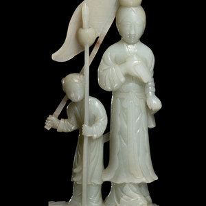 Appraisal: A Chinese Pale Celadon Jade Figural Group depicting Mu Guiying