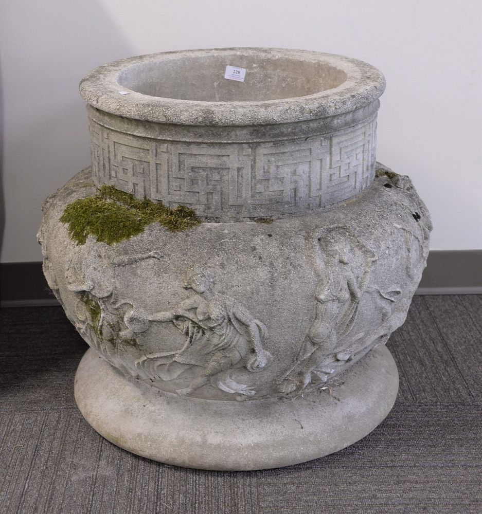 Appraisal: Large cement outdoor planter having Greek key design over classical