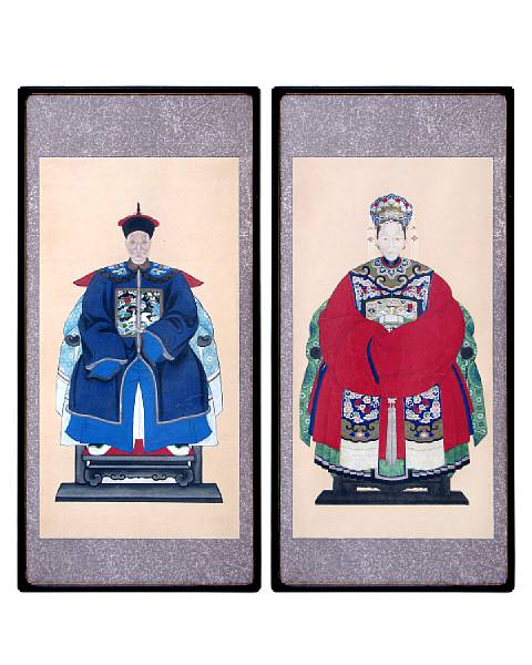 Appraisal: Two Chinese ancestral portraits Anonymous Late Qing Dynasty Early Republic