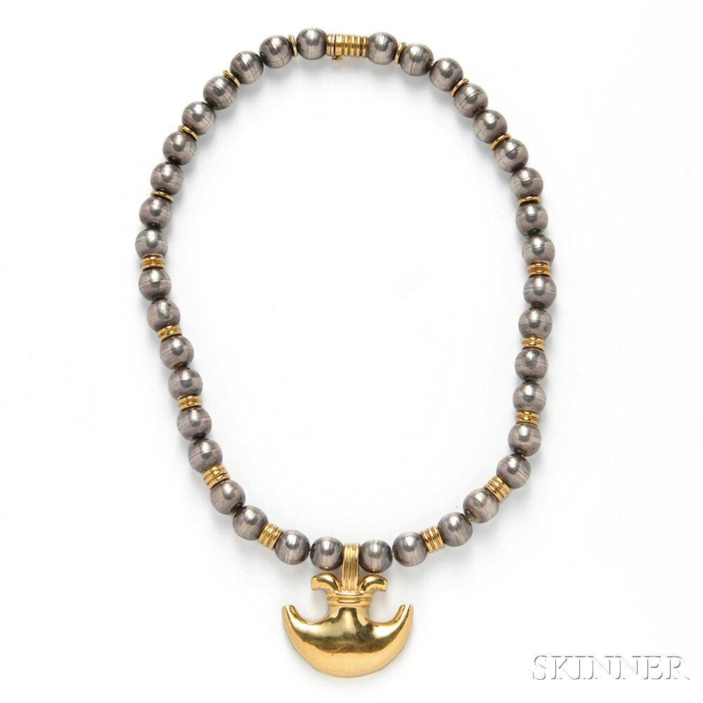 Appraisal: kt Gold and Tahitian Pearl Necklace Zolotas the stylized pendant