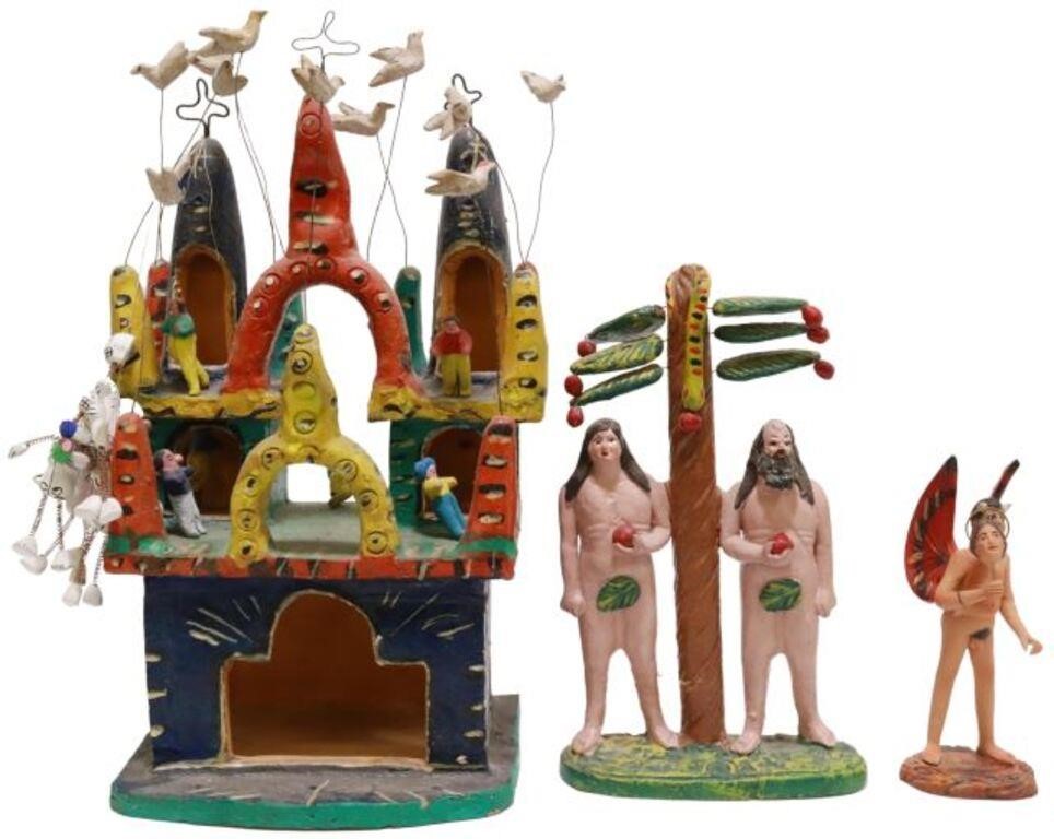 Appraisal: lot of Religious folk art pottery Mexico including polychrome tableau