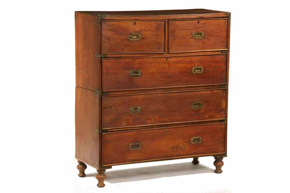 Appraisal: ENGLISH CAMPAIGN CHEST - Chinese Elm Two-Piece Campaign Chest having