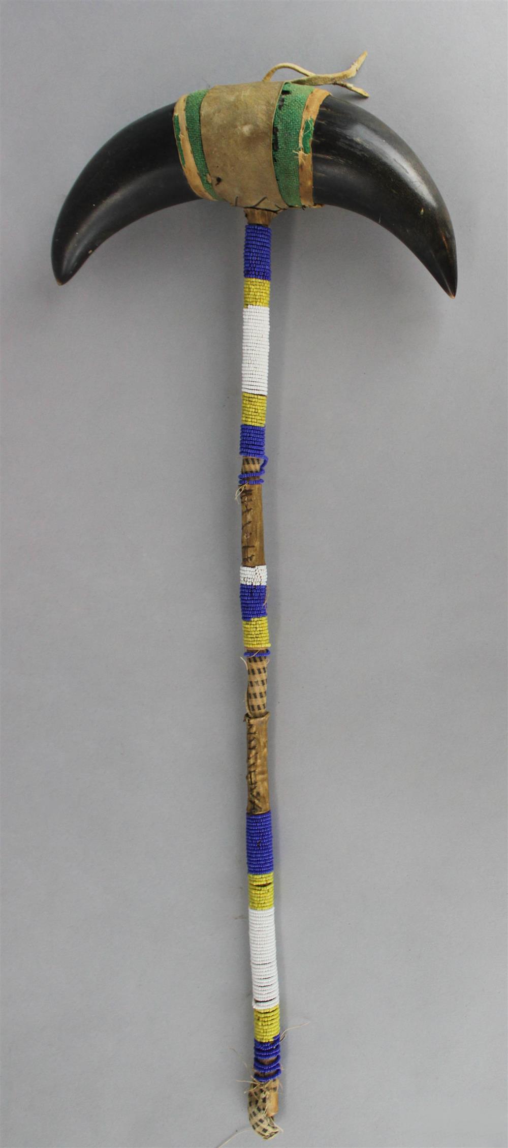 Appraisal: NATIVE AMERICAN HORN DANCE WAND WITH BEAD WRAPPED HANDLE Provenance