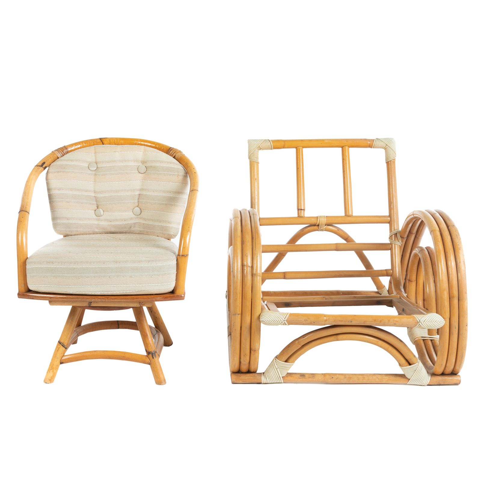 Appraisal: TWO PAUL FRANKL STYLE RATTAN CHAIRS Mid-century one pretzel style