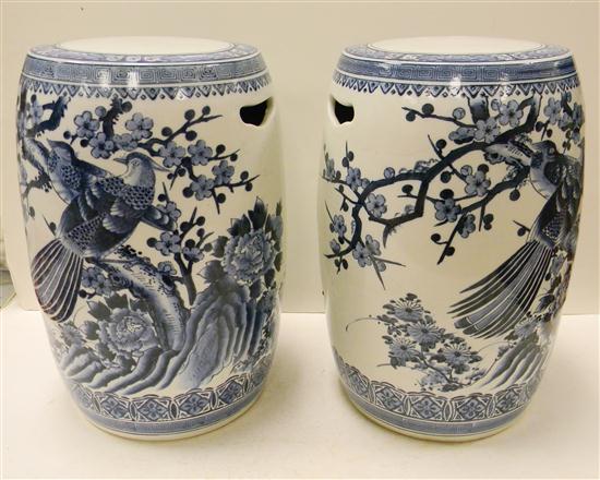 Appraisal: Pair of Chinese blue and white garden seats bird on