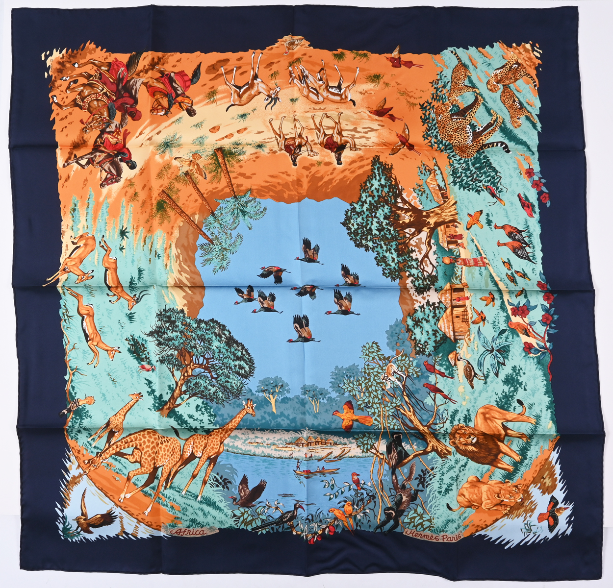 Appraisal: VINTAGE HERMES AFRICA SILK SCARF BY R DALLET Africa scarf