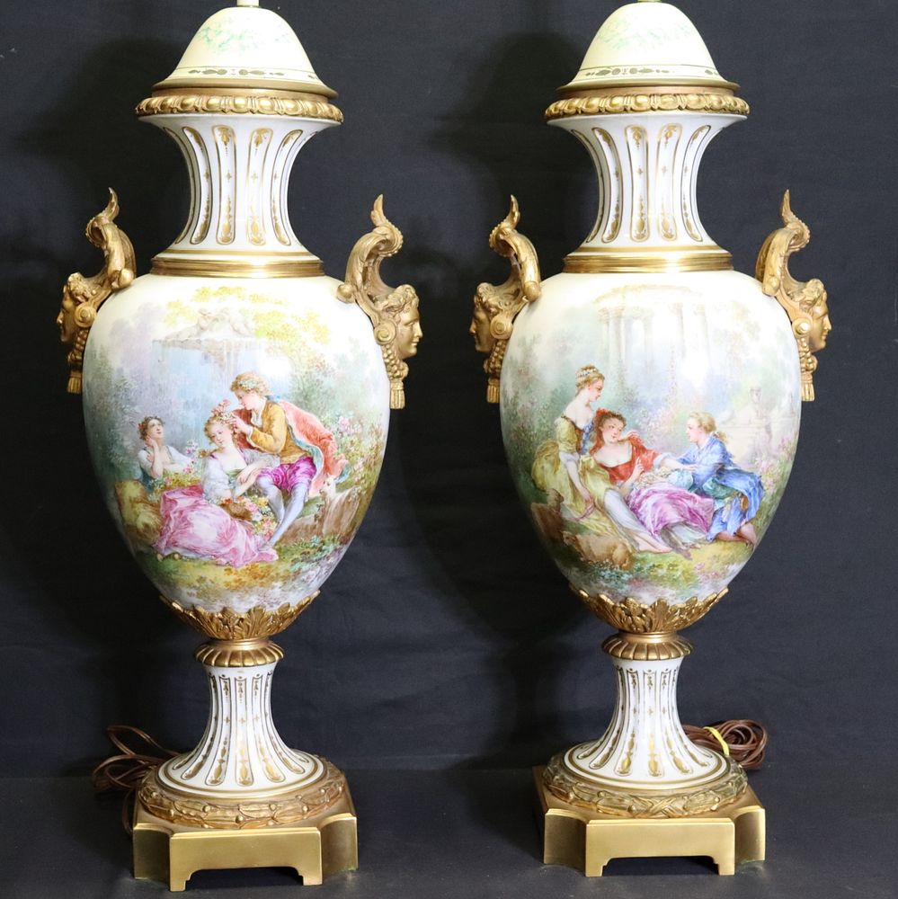 Appraisal: Pair Of Sevres Style Bronze Mounted And Hand Painted Porcelain