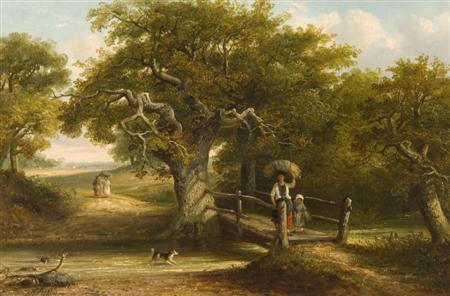 Appraisal: THOMAS SMYTHE - MOTHER AND CHILD CROSSING THE FOOTBRIDGE Signed