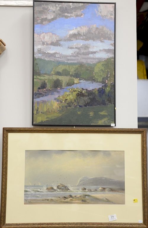 Appraisal: Four framed paintings including Edgar Miner - oil on board