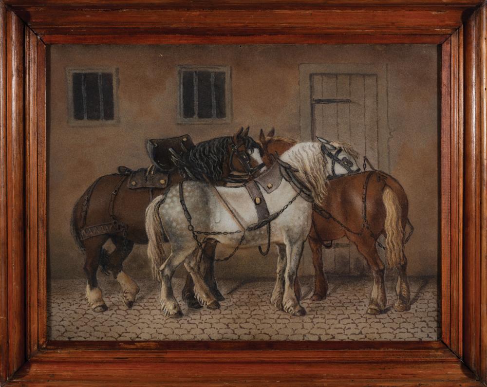 Appraisal: British School th c Horses pastel on board unsigned pencil-inscribed