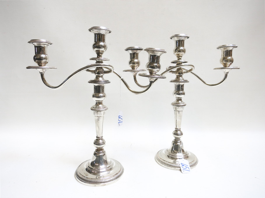 Appraisal: PAIR STERLING SILVER CANDELABRA by Elmore Silver Co each three-light