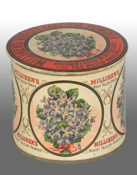 Appraisal: Early Celluloid Tin Milliken's Talcum Powder Box Description Circa Includes