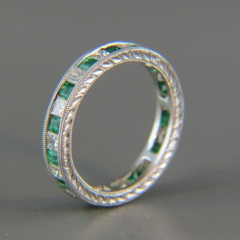 Appraisal: Emerald Diamond Eternity Band square diamonds and emeralds carat of