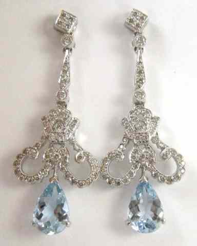 Appraisal: PAIR OF AQUAMARINE AND DIAMOND EARRINGS each k white gold