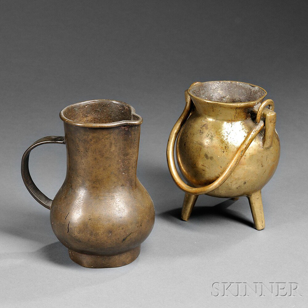 Appraisal: Small Bronze Cauldron and Small Bronze Jug Continental Europe th