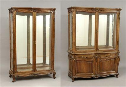 Appraisal: Louis XV-Style Carved Walnut China Cabinet and Vitrine China cabinet