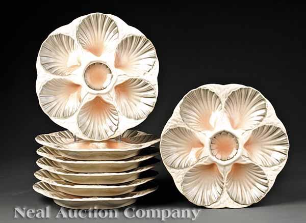 Appraisal: Seven Sarreguemines Majolica Oyster Plates late th c impressed and