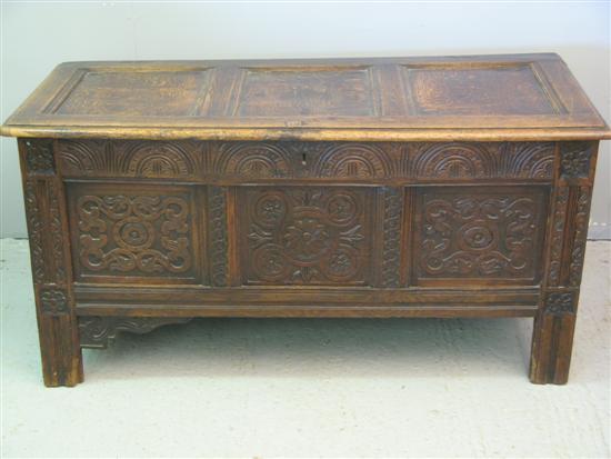 Appraisal: th century oak coffer with later carving h w d