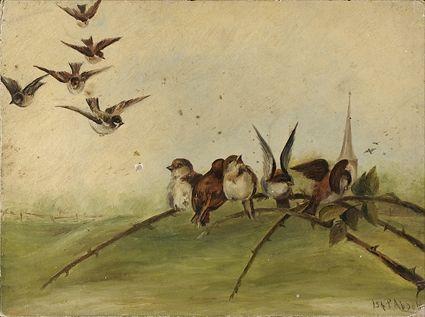 Appraisal: I P Abbott Early th C Landscape with Birds Oil