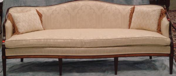 Appraisal: Hepplewhite style serpentine front sofa with ivory oriental design upholstery