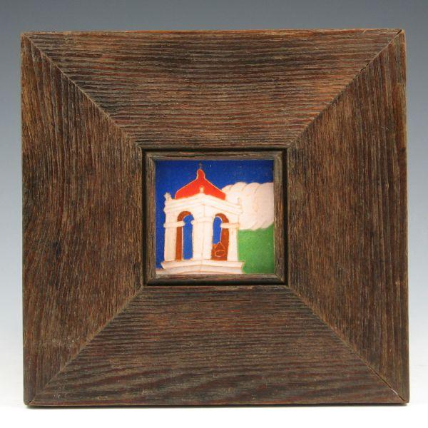 Appraisal: San Jose Mission tile with church tower in an oak