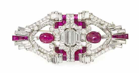 Appraisal: A Pair of Platinum Ruby and Diamond Convertible Dress Clips