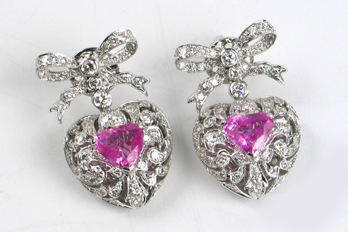 Appraisal: PAIR OF PINK SAPPHIRE DIAMOND AND EIGHTEEN KARAT WHITE GOLD