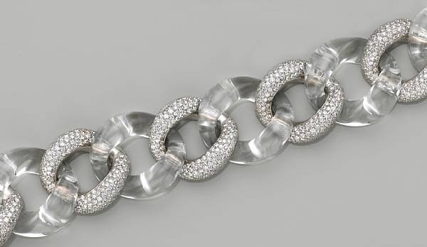 Appraisal: A rock crystal diamond and platinum bracelet designed as a