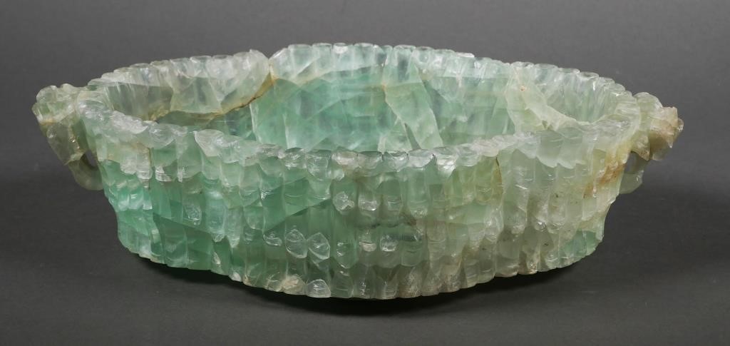 Appraisal: CHINESE QING ERA CARVED FLUORITE PLANTERChinese hand-carved fluorite stone planter