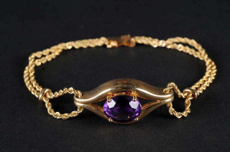 Appraisal: K Gold Bracelet with Large Amethyst Condition Excellent Size -