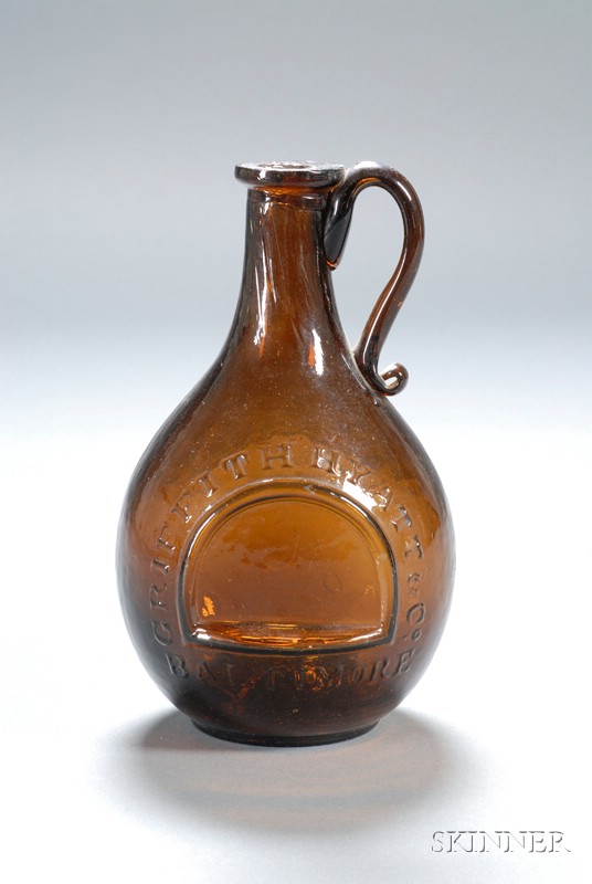 Appraisal: Amber Glass Griffith Hyatt Co Baltimore Whiskey Jug probably Baltimore