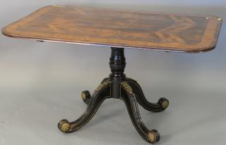 Appraisal: Burlwood breakfast tip table on base with brass mounts th