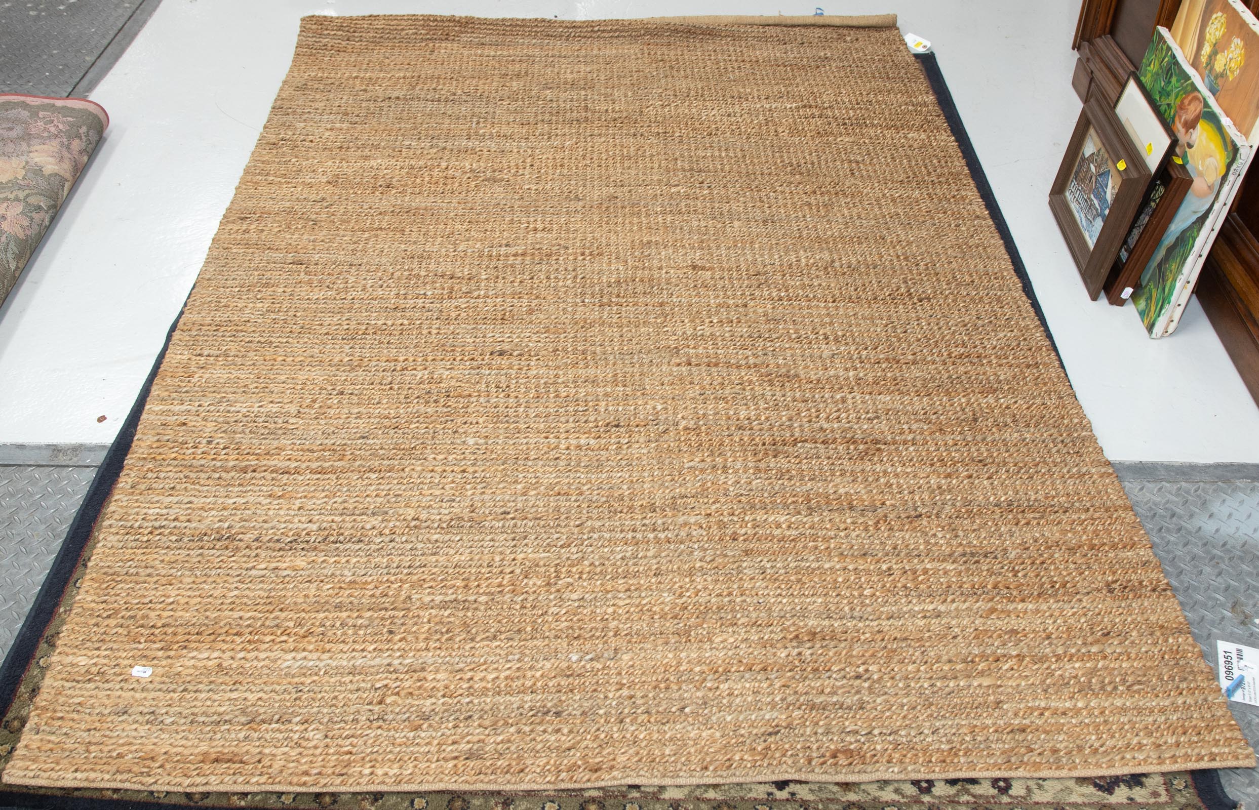 Appraisal: JUTE DHURRIE RUG INDIA X Modern hand-knotted jute pile